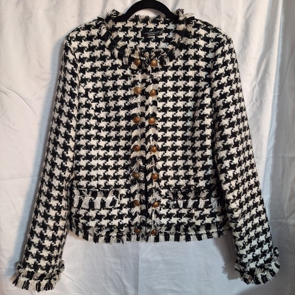 Balmain-Inspired Prando Tweed Houndstooth Jacket — Gold Buttons (Size 44) - Picture 1 of 4